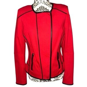 Red Nygard Jacket with Black Vegan Leather Trim Accents